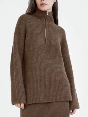 Babaton Brown Wool Yak Blend Charter Half Zip Mockneck Sweater
